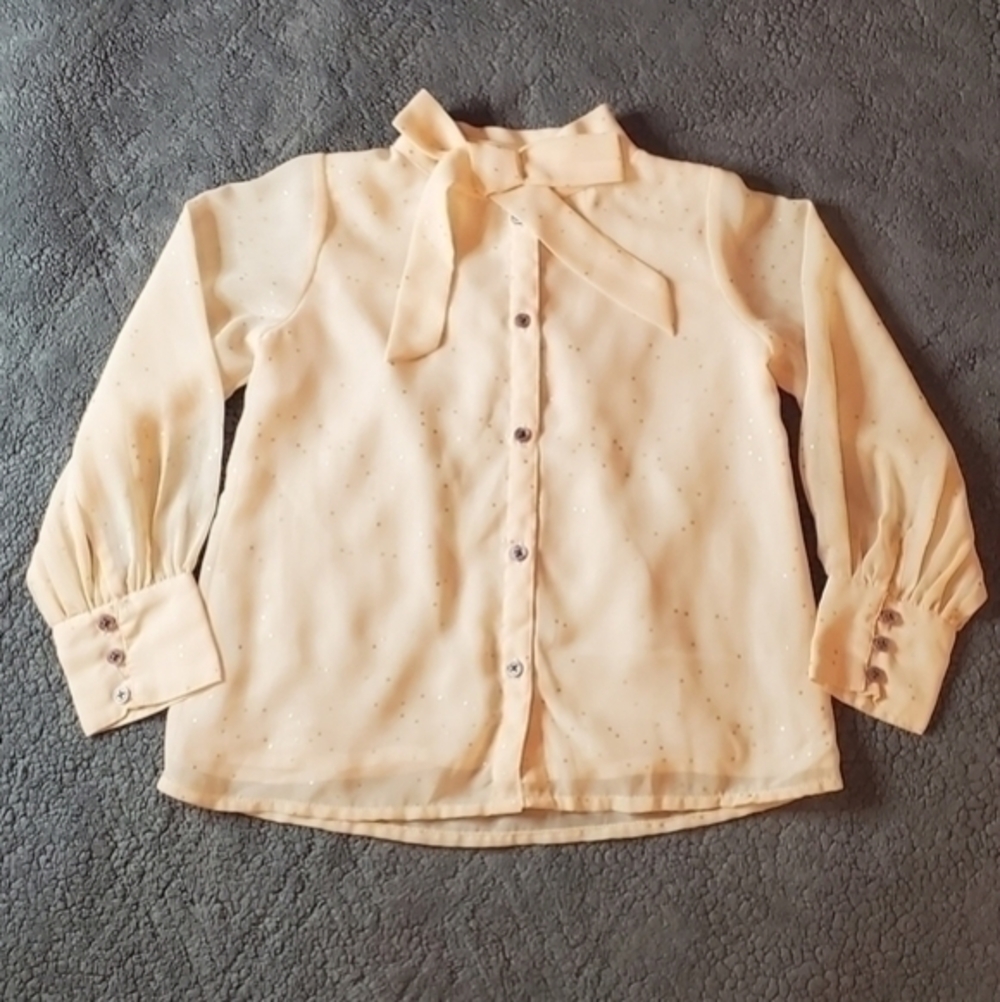 Velveteen Clothing Peach Sheer Bow on the side Blouse for Kids